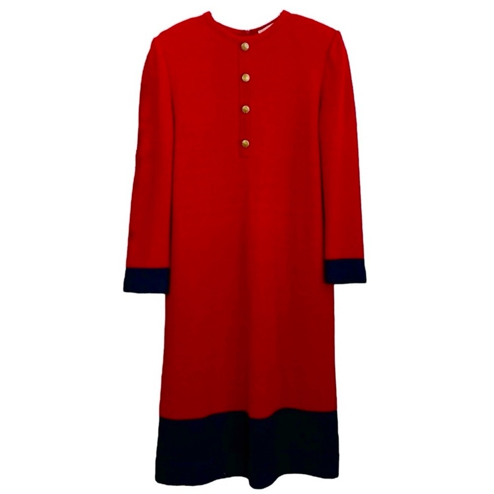 Vtg Castleberry Santana Knit Colorblock Buttoned Sweater Dress Red Black Size 12